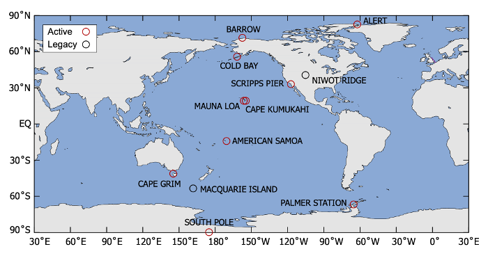 All Scripps O2 Program Sampling Stations Map
